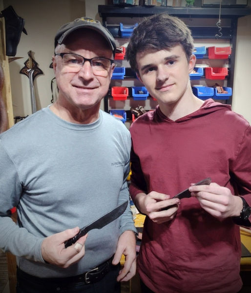 Damon & his son Derrick get away to the forge to make Railroad Spike Knives with leather sheaths.