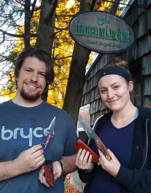 Jamie & Cynthia create beautiful knives and sheaths at LLF "Create a Knife" forge experience.