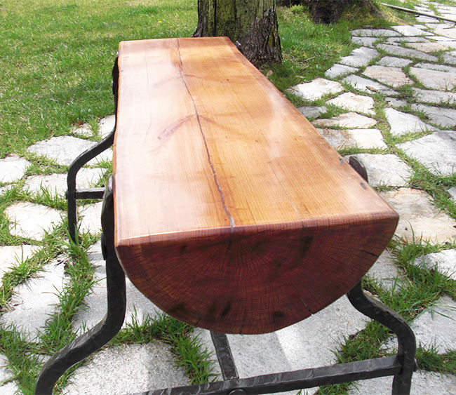 split-log garden bench