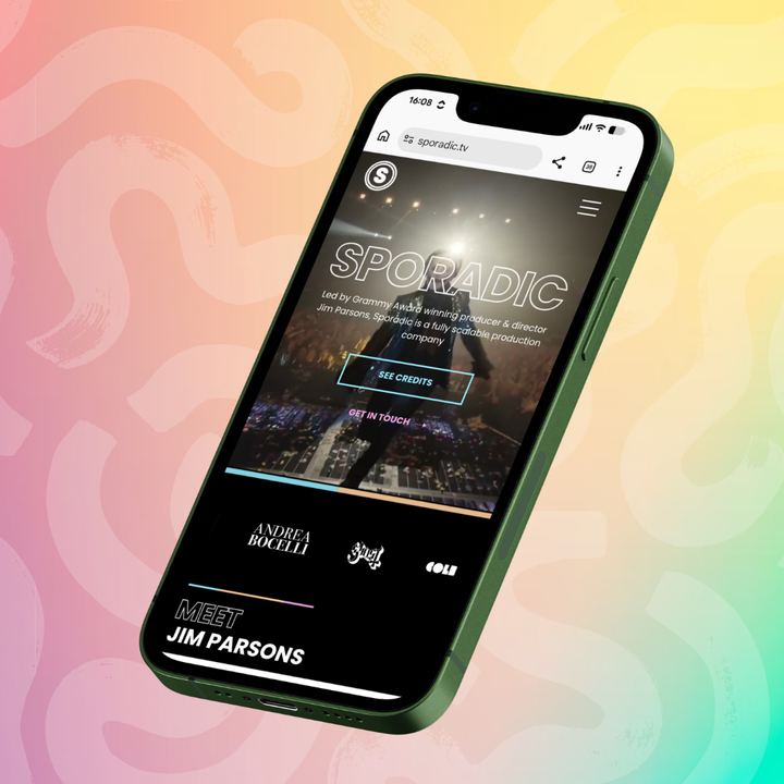 Sporadic website displayed on a mobile phone, designed by The Wix Guys