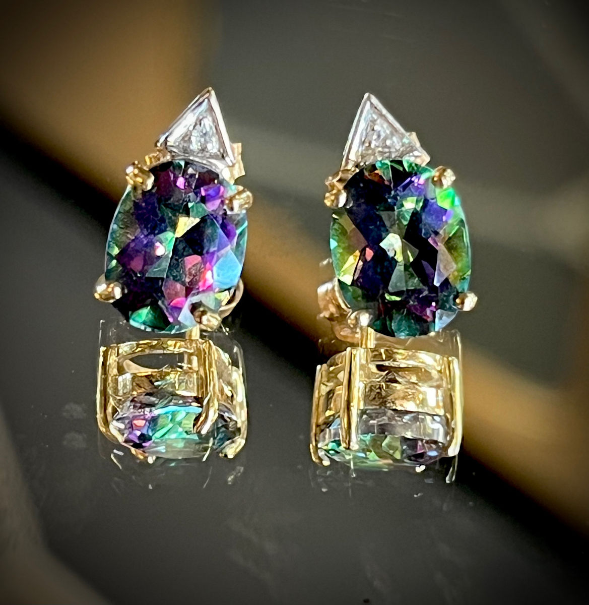 9ct Gold Diamond & Mystic Topaz Stud Earrings, photo 1 of 8