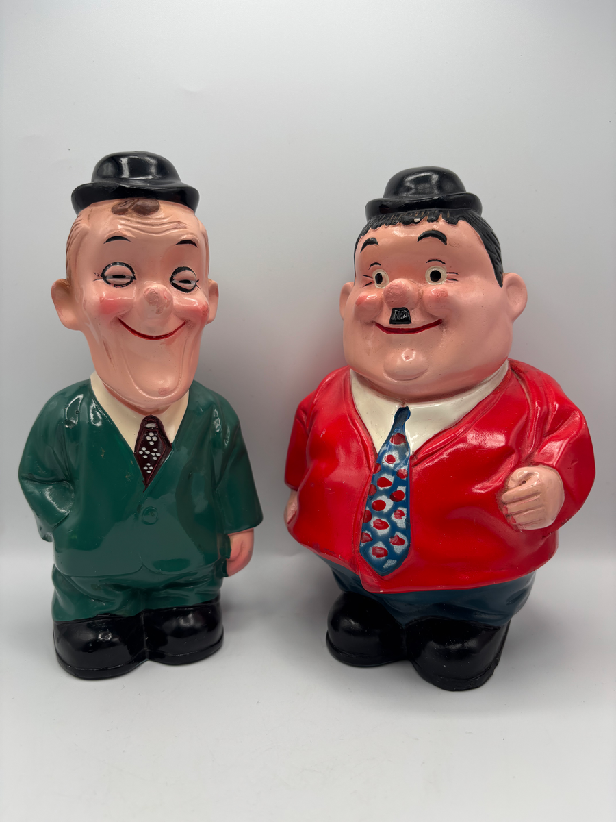 Mid Century Laurel & Hardy Chalkware Plaster Figurines Coin Piggy Banks. , photo 1 of 12