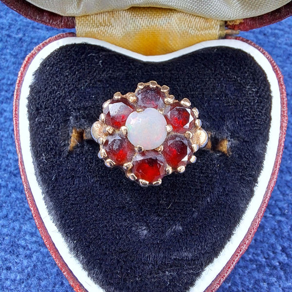 9ct Gold, Opal & Garnet Cluster Ring