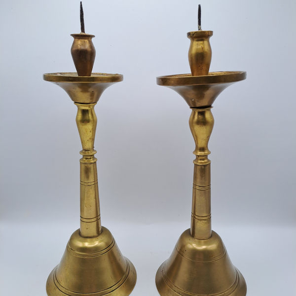 Antique Scarce Pair of Pin Pricket Brass Candlesticks