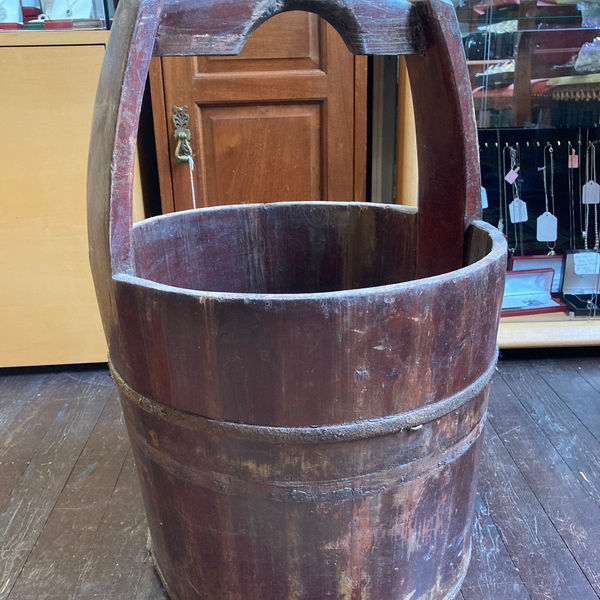 Chinese Water Bucket With Metal Band In Original Condition.