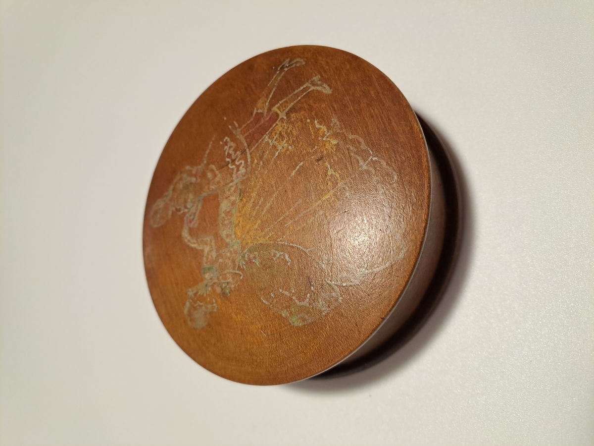 Antique Austrian Turned Wooden Lidded Trinket Box. Hand painted , photo 1 of 6