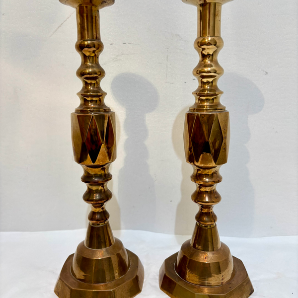 Large Vintage Princess Of Diamonds Brass Candlesticks
