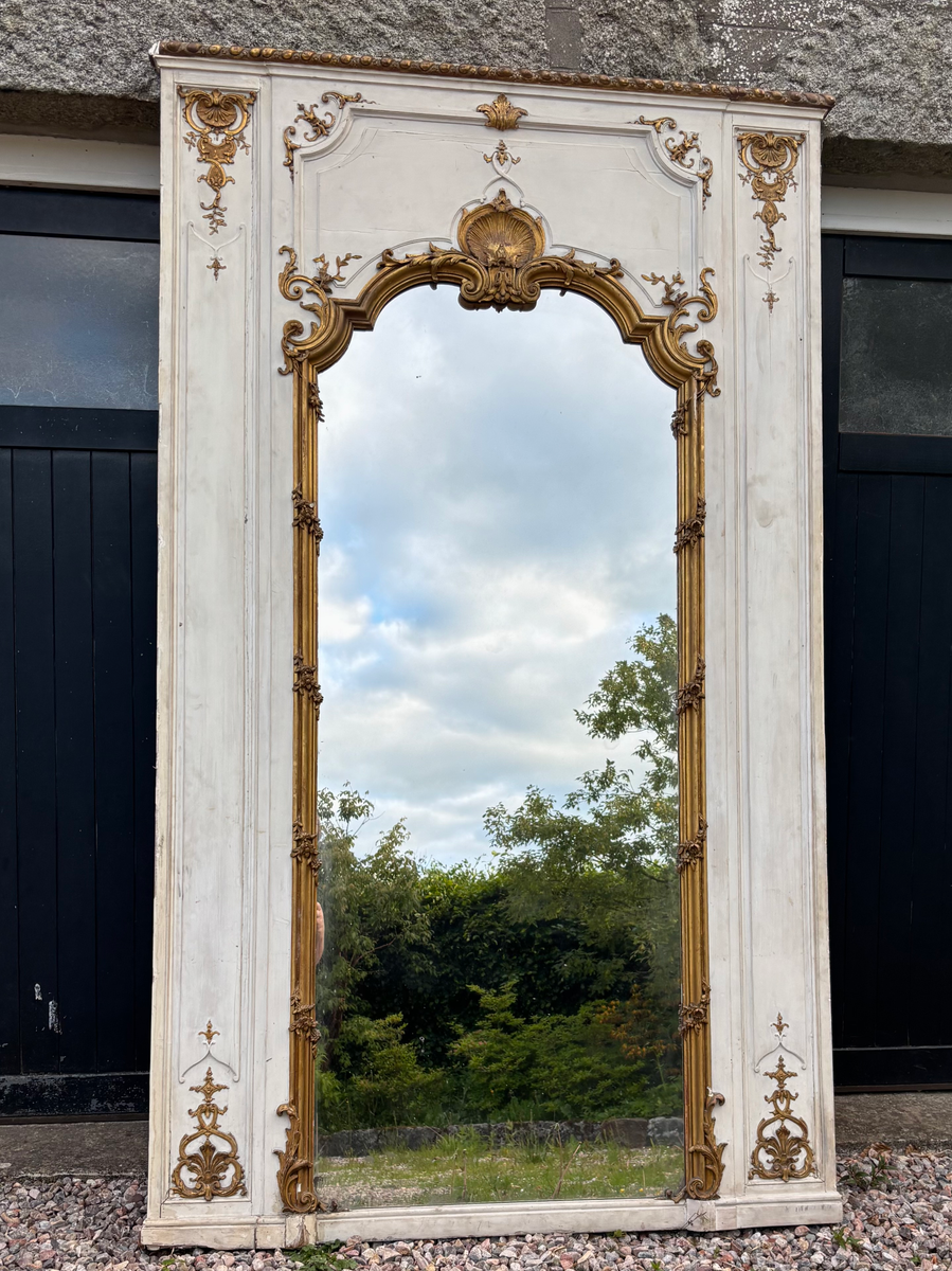 Huge French Original 18th Century Painted Pier Mirror With Ornate Wood, Gesso & , photo 1 of 16