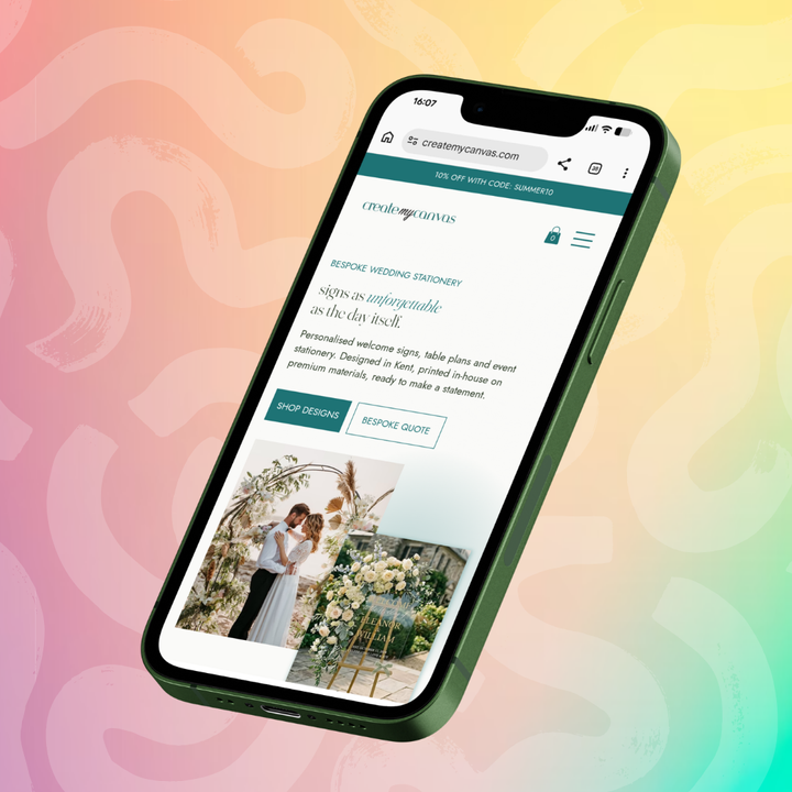 Create My Canvas website displayed on a mobile phone, designed by The Wix Guys