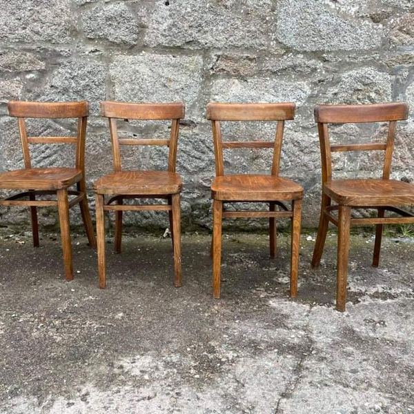 Four Mid Century Yugoslavian Solid Oak Dining/Kitchen Chairs