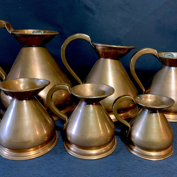 Victorian Antique Set of 6 Graduated Decorative Haystack Measuring Jugs