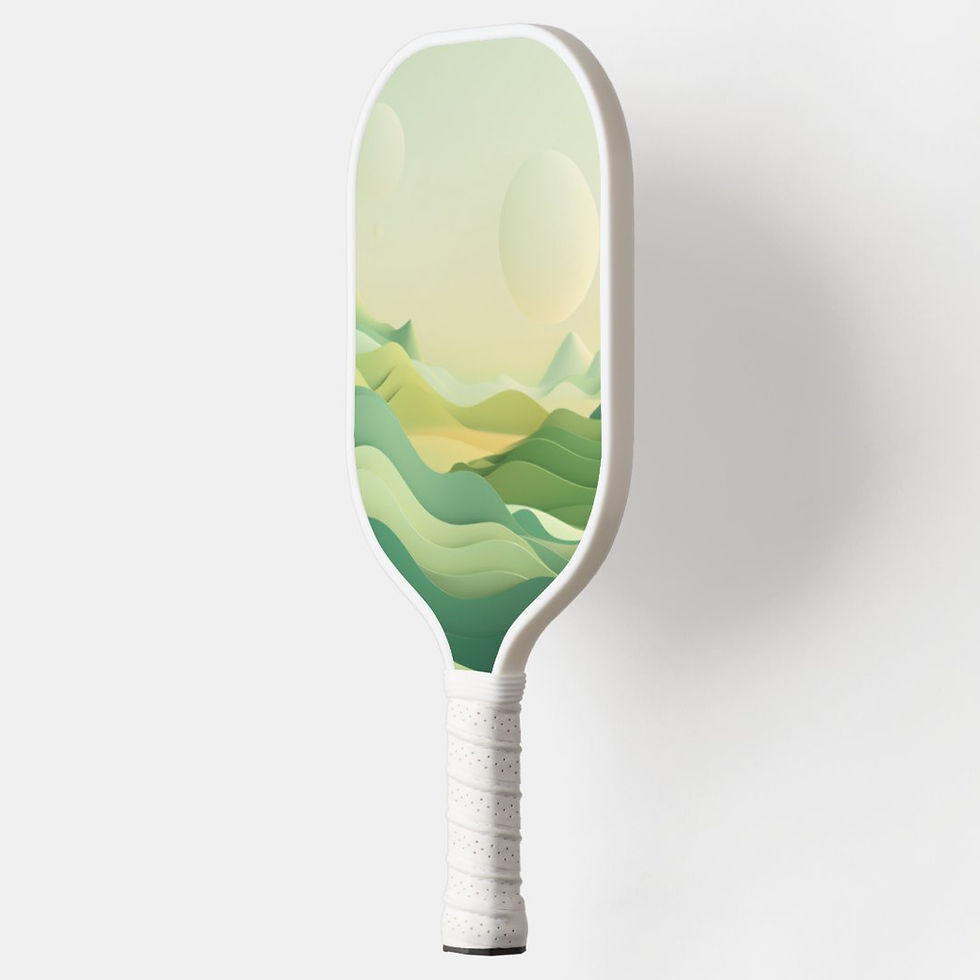 White pickleball paddle with landscape design; Sea Night Pickleball Paddle on a white background