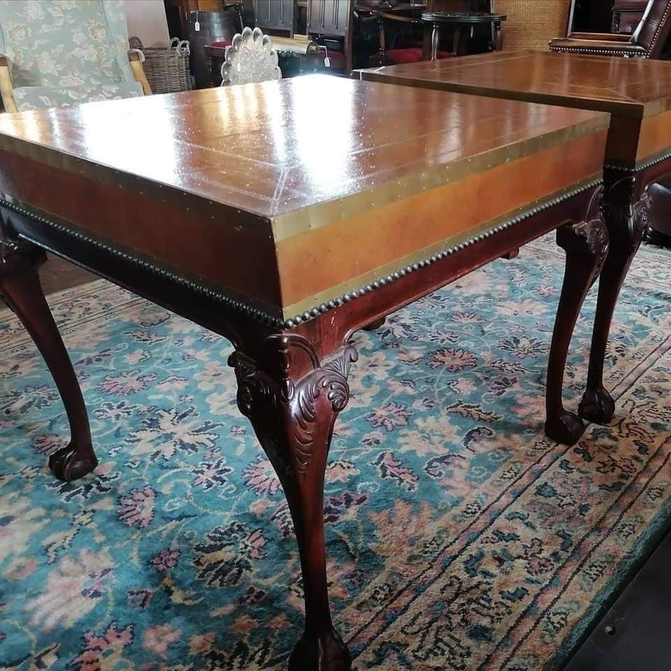 ON SALE Pair of Lexington leather topped tables., photo 1 of 6