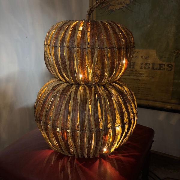 Halloween Stacked pre-lit rattan/wicker pumpkin decor. Battery operated