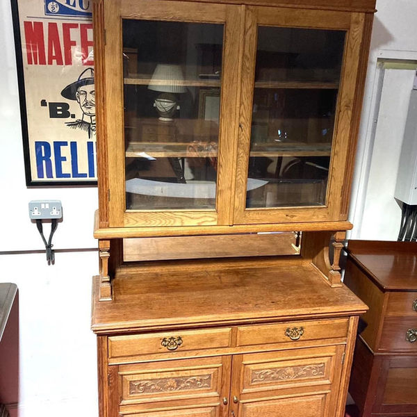 Tall solid oak sideboard dresser with recessed Mirror