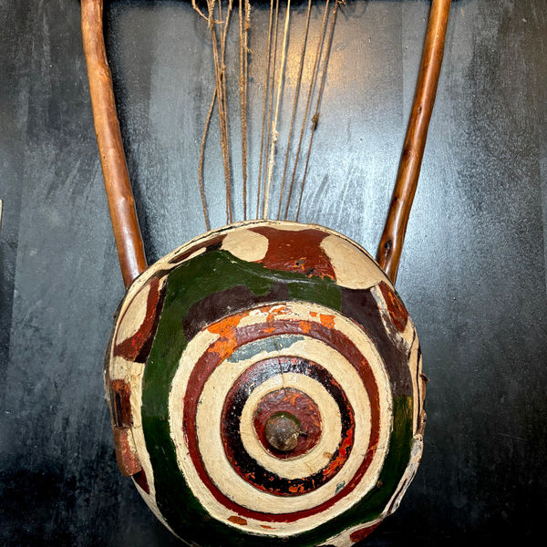 Antique traditional East African bowl lyre, likely a Nyatiti from the Luo commun
