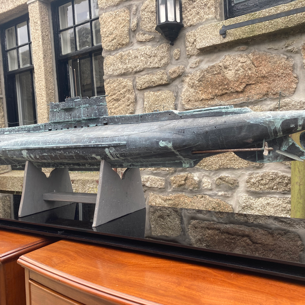 Submarine Sculpture by Tom McKendrick on Stand on Stand in Perspex Show Case.
