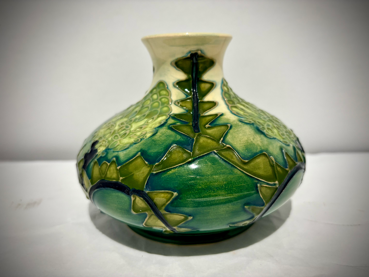 Moorcroft Banksia pattern squat vase, designed by Sally Tuffin , photo 1 of 6