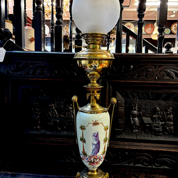 Large French Porcelain and Ormolu Oil Lamp of traditional Urn form