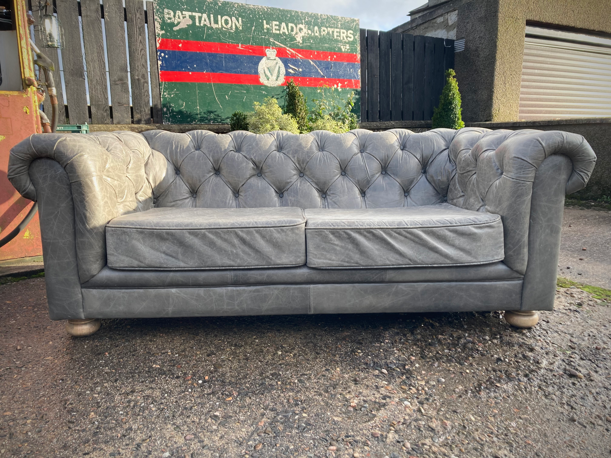 Halo Two Seat Leather Sofa John Lewis in Stone Grey Chesterfield Tetrad , photo 1 of 9