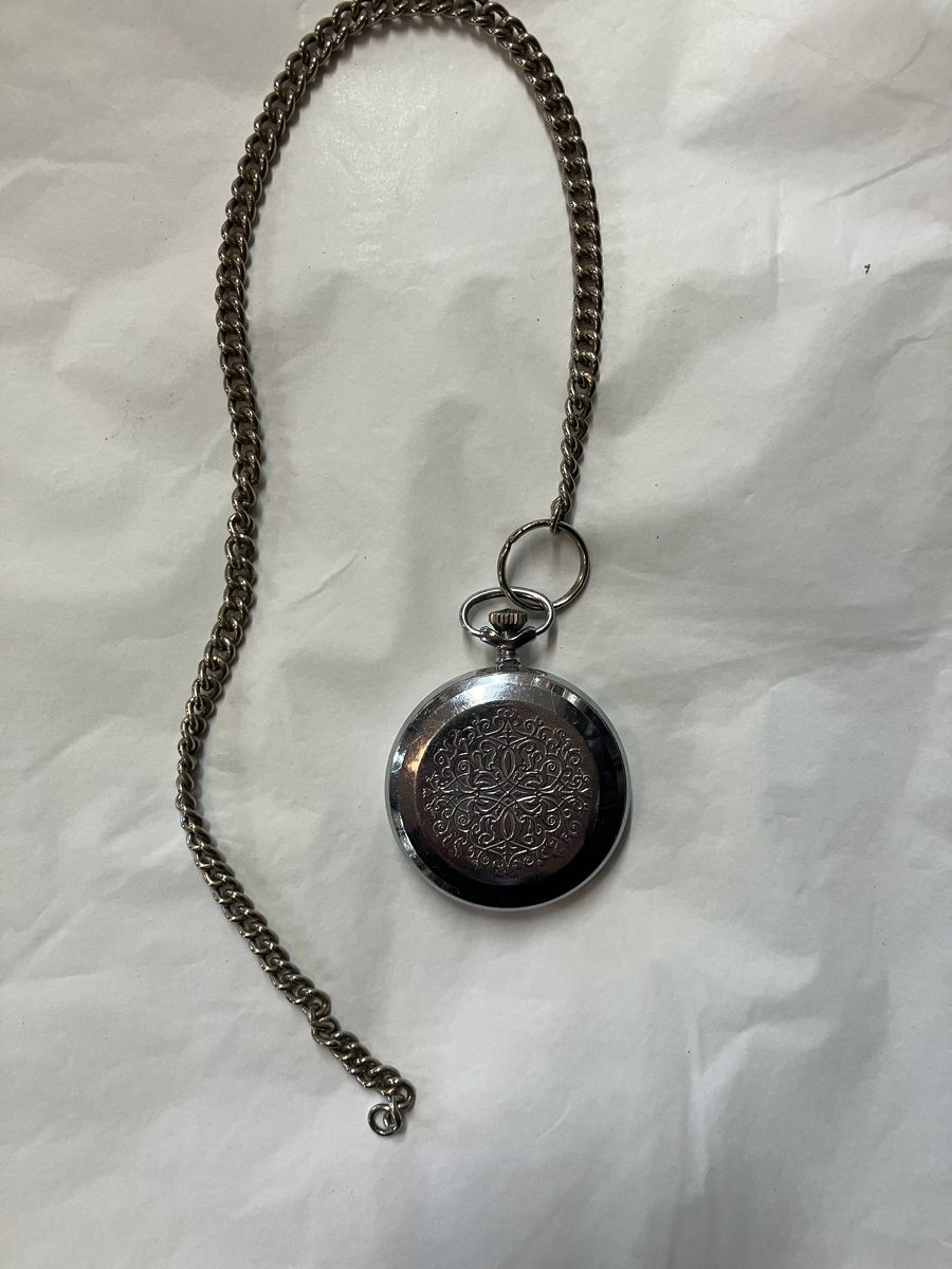 Vintage White Metal Pocket Watch with Chain made in the USSR, photo 1 of 6