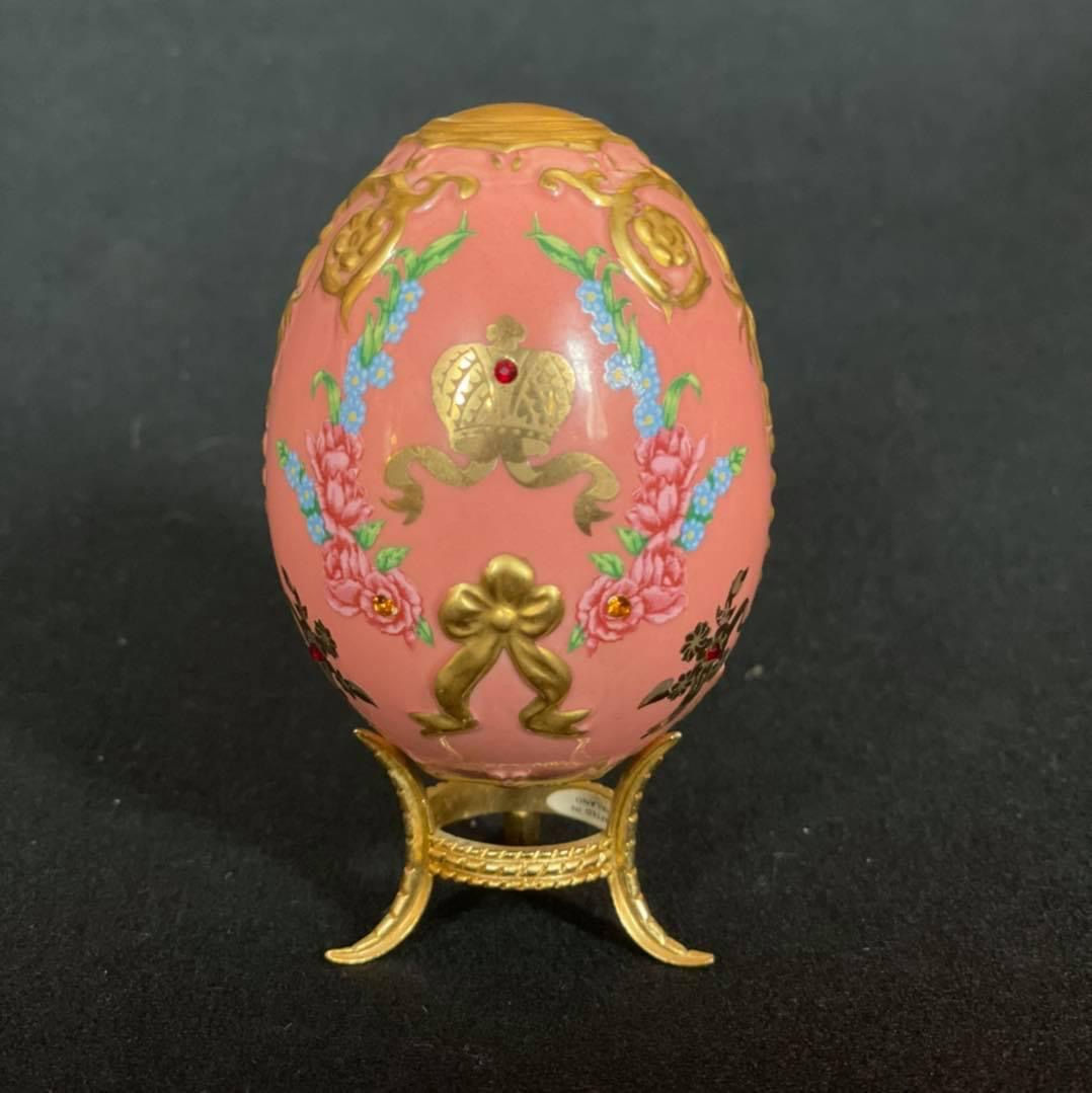Enamelled Jewelled Egg on Brass Stand, photo 1 of 3