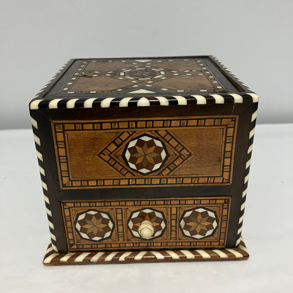 Wooden Mechanical Moorish Style Cigarette Box with Inlaid Details