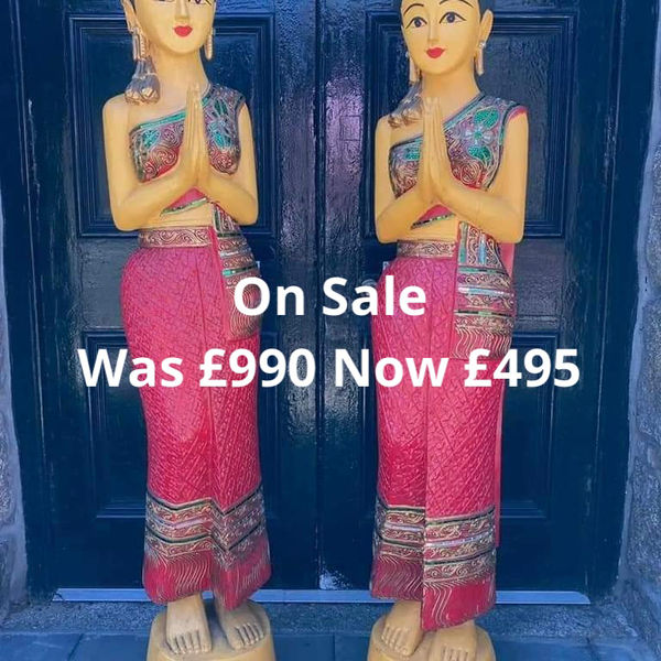 ON SALE Thai Sawasdee wooden carved and hand painted figures