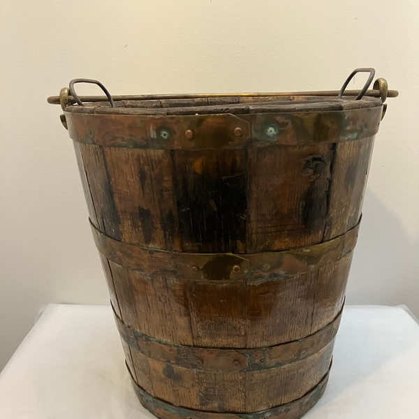 Antique Wooden Bucket with Coal Scuttle Metal Lining