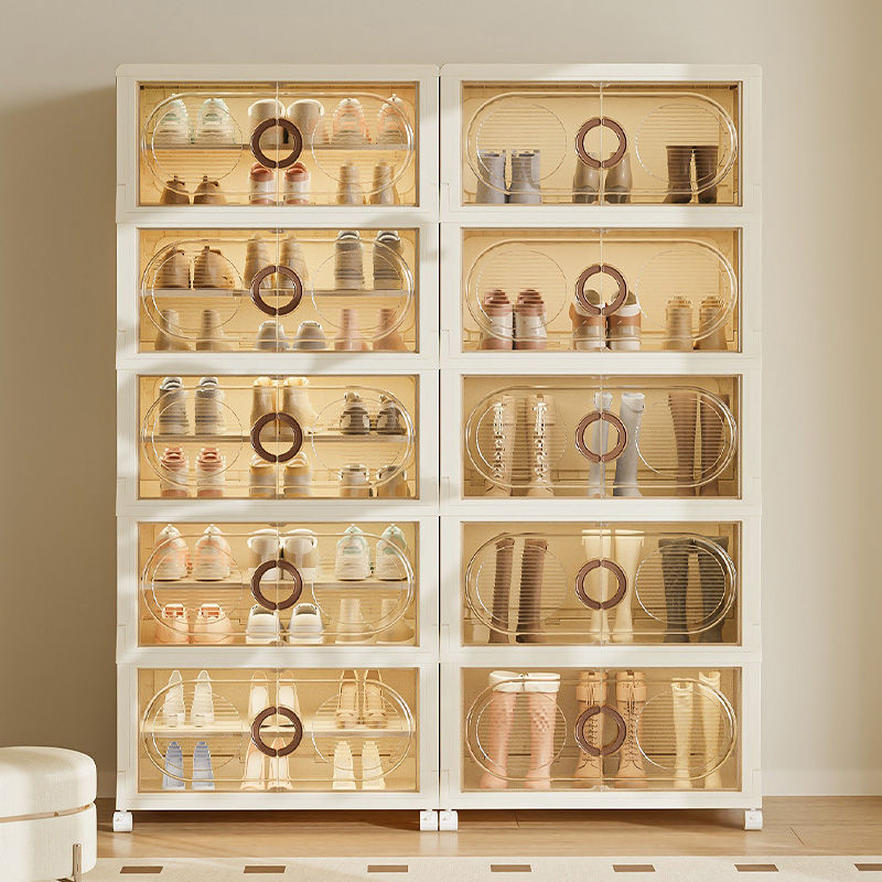 1pc Foldable Enclosed Shoe Storage Cabinet Transparent Doors 6 Layer OR 8 Layer