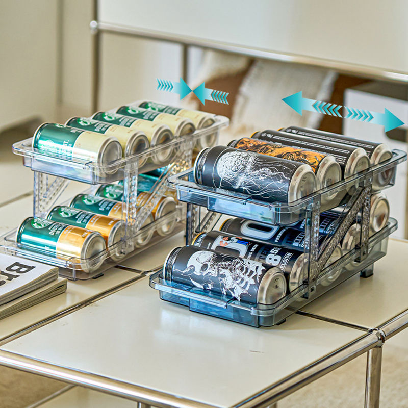 Thumbnail: 2-Tier Sliding Beverage Can Dispenser Rack - Automatic Rolling Storage Rack