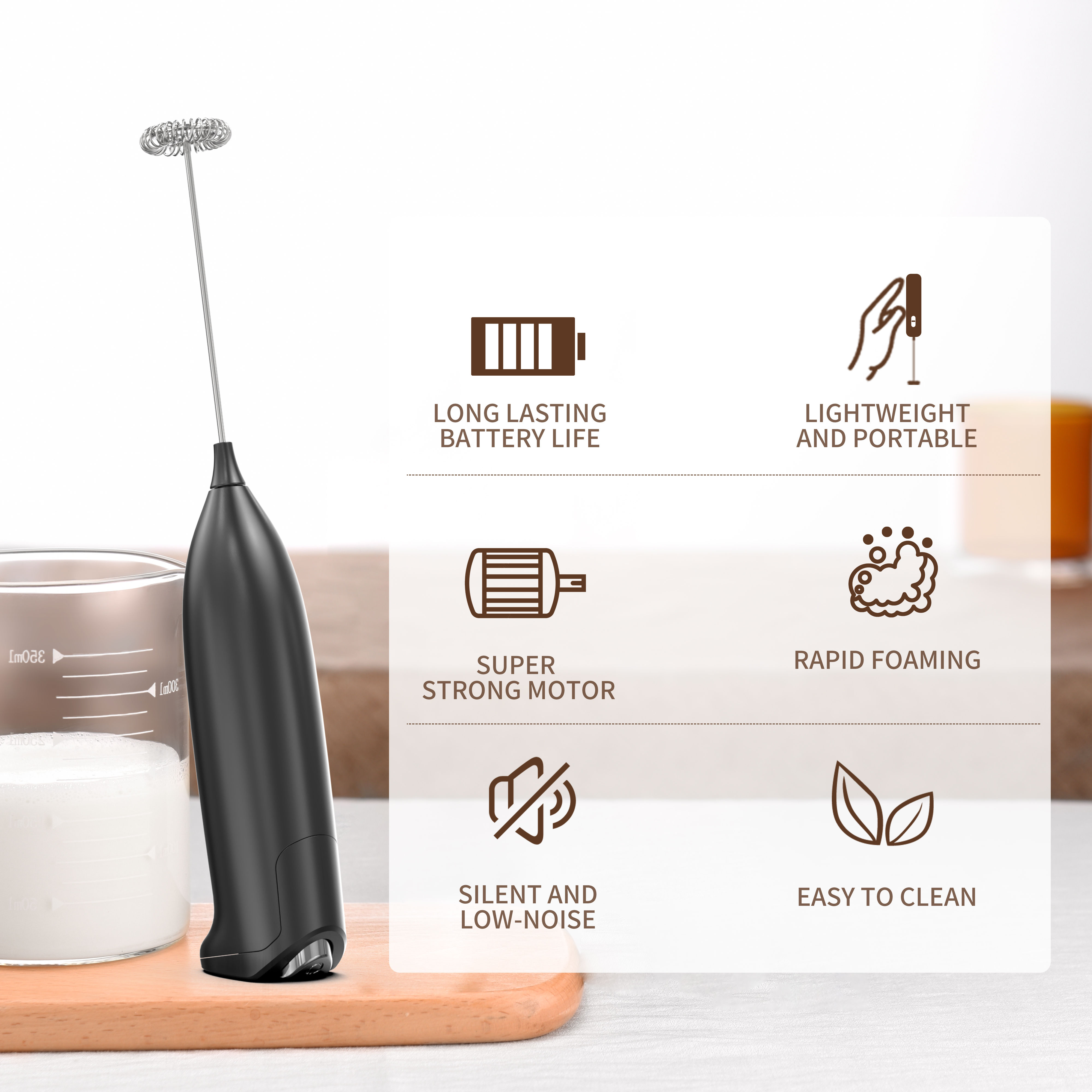 1pcs Electric Milk Frother - Battery Operated - Lightweight & Easy To Use