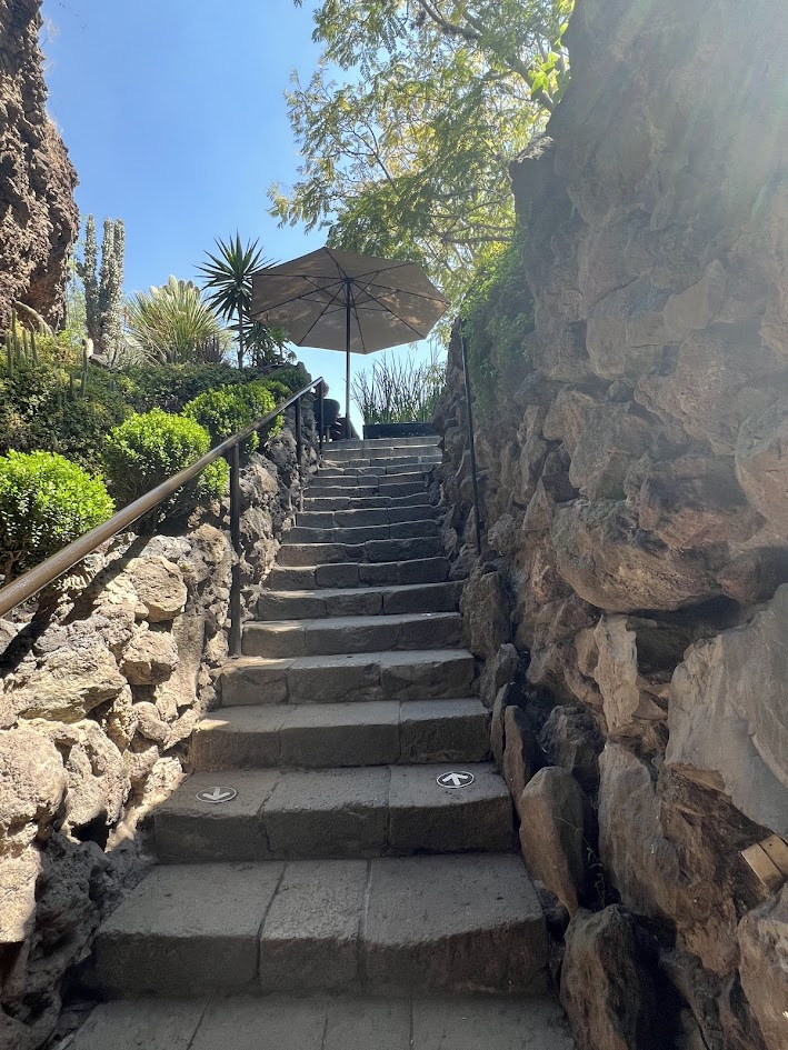 A view of the stairs going up to the terrace waiting area