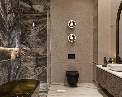 Geniş banyo nişi ve yağmur duşu detayı