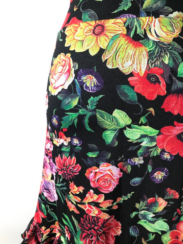 フラメンコ ショート丈 練習ファルダ ベージュxマルチカラー花柄 2段ボランテ 一 番 安いスポーツ - フラメンコ ショート丈 練習ファルダ ベージュx