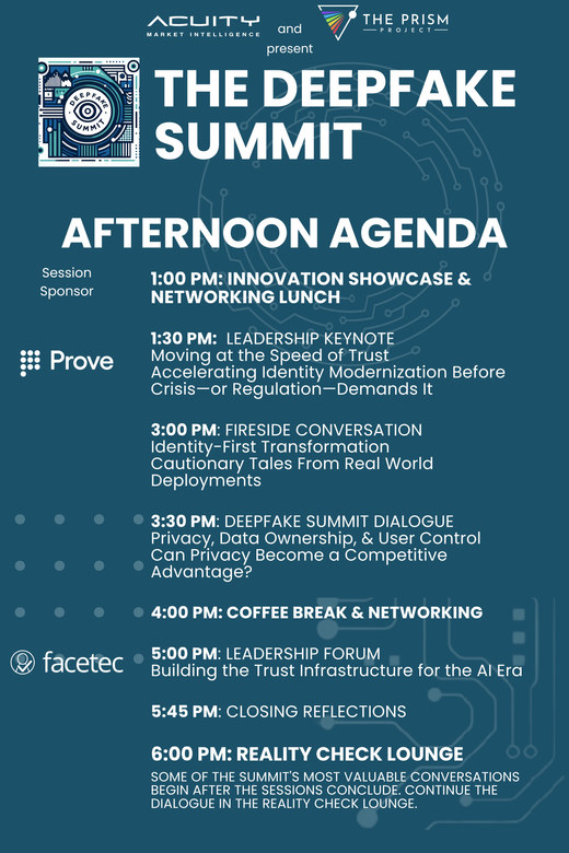 The Deepfake Summit 2026 afternoon agenda, Washington, DC