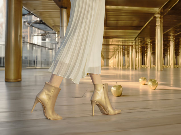 Real model with shoes and AI generated environment. 