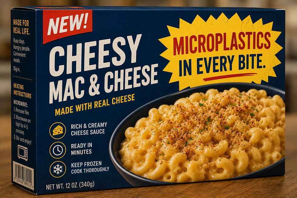 Cheesy Mac & Cheese. New! Microplastics in every bite!