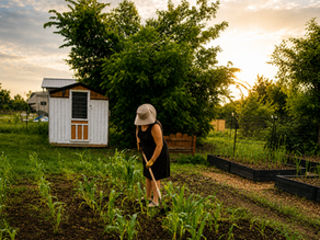 A farmer hoeing in the cornfield