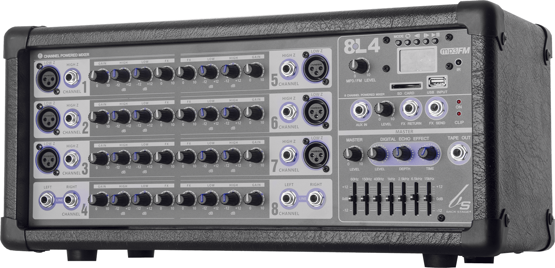 Bs 8L4 USB Consola Ampl p/lineas y Mic 8 Ch 400w