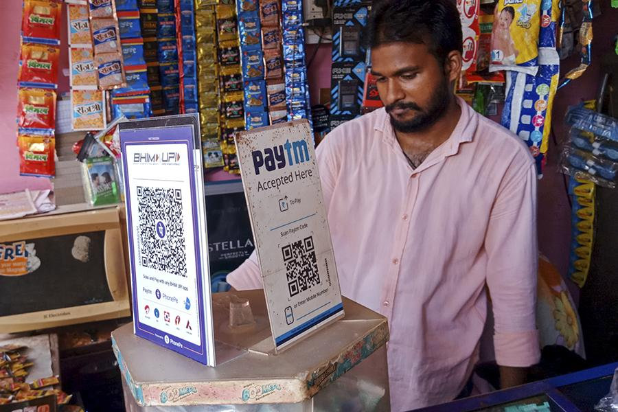 Indian kirana store with QR digital payment acceptance