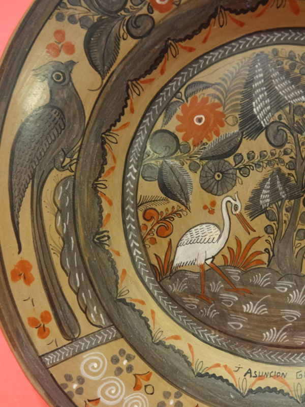 Miniatura: Cranes Plate with Floral Motifs by Asuncion Galvan