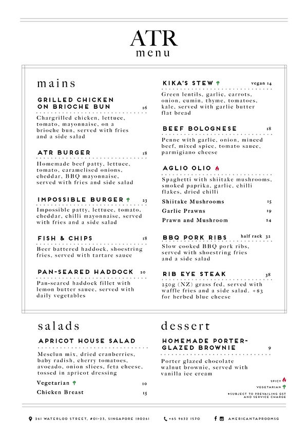 ATR Food Menu