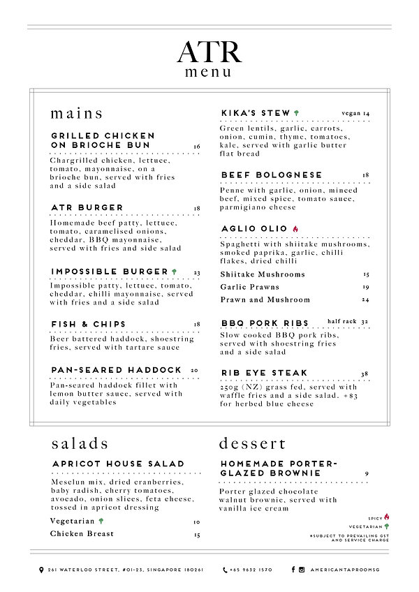 ATR Food Menu