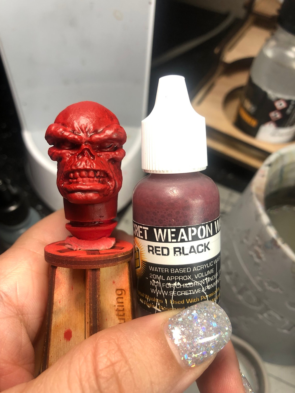Mego Red Skull head with Secret Weapon Wash in Red Black