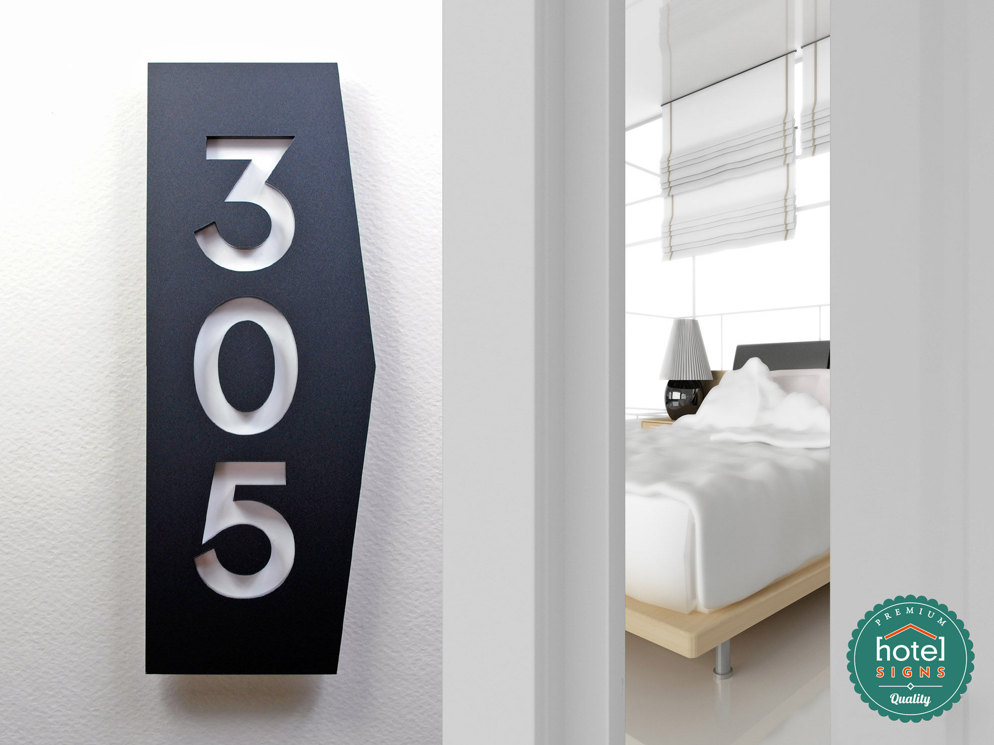 Room numbering arrow sign 148