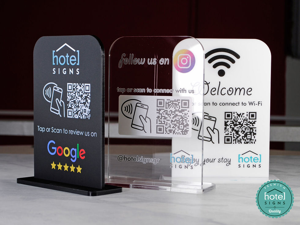 Μικρογραφία: Επιτραπέζια Πινακίδα QR/NFC | WiFi, Reviews & Social Media tap or scan