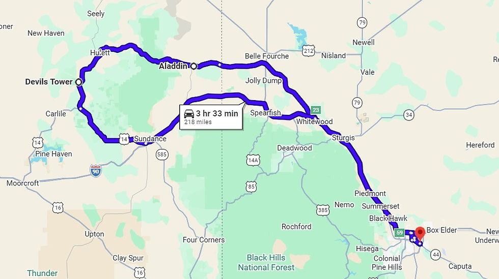 Map of where we have been on our road trip today, Day 21