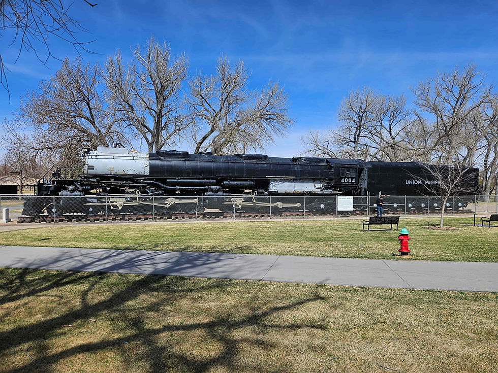The mighty Big Boy 4004 steam locomotive, the largest steam train in the world on display in Holliday Park, Wyoming