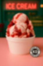 STRAWBERRY ice cream in a foam cup which is kosher certified